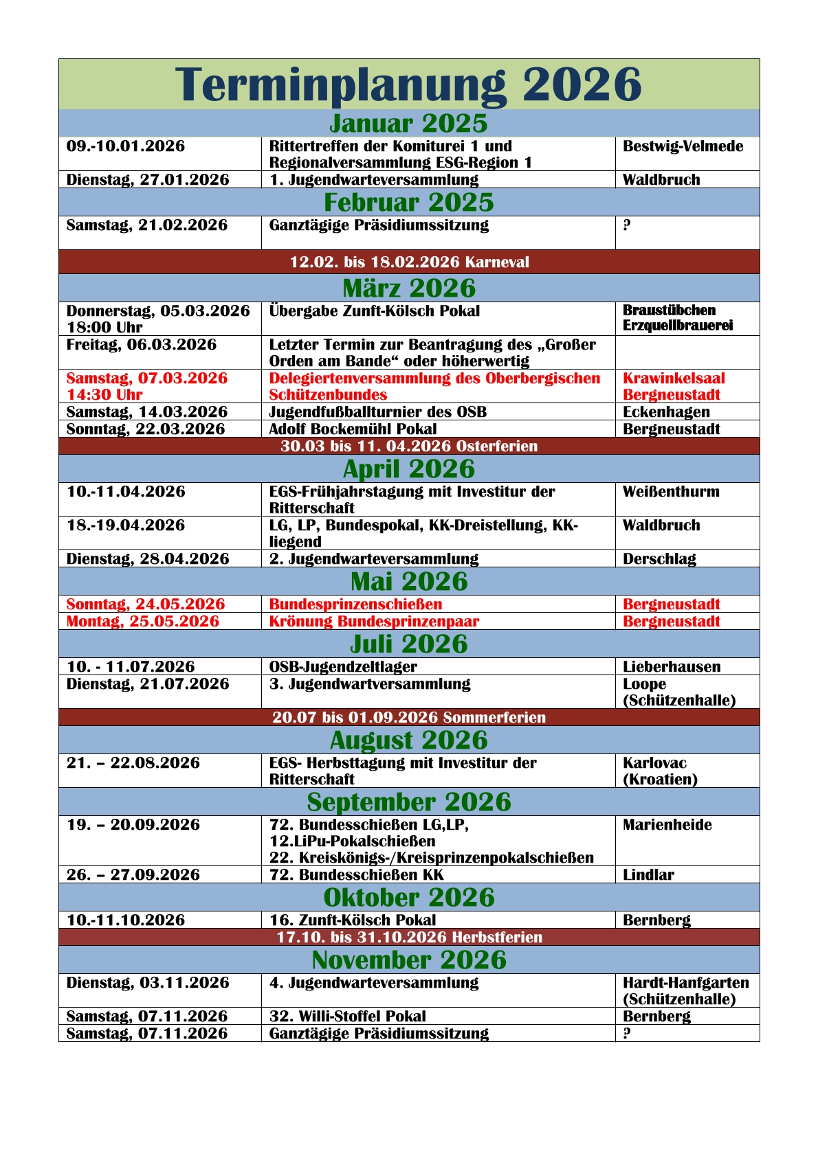 Terminplanung OSB 2026